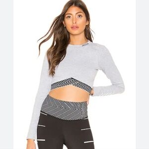 Gray long-sleeve workout crop top